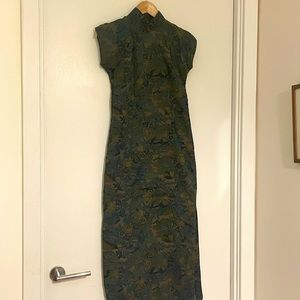Cotton dark green long dress